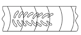 Diagrama mostrando porosidade alongada (vermiforme) ao longo do cordão de solda